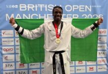 Jordan Osanrenren Joel wins heavyweight gold for Nigeria at British Taekwondo Open