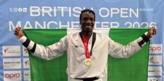 Jordan Osanrenren Joel wins heavyweight gold for Nigeria at British Taekwondo Open