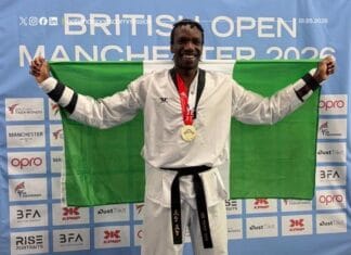 Jordan Osanrenren Joel wins heavyweight gold for Nigeria at British Taekwondo Open