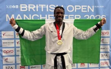 Jordan Osanrenren Joel wins heavyweight gold for Nigeria at British Taekwondo Open
