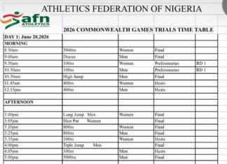 Commonwealth Games Trials: AFN releases schedule for selection event