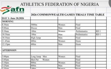 Commonwealth Games Trials: AFN releases schedule for selection event