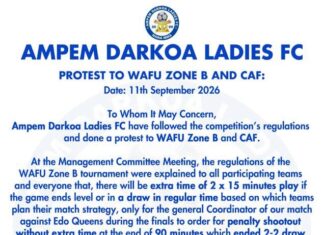 WAFU B CAFWCLQ: Ampem Darkoa protest Edo Queens final, seek extra time or continuation