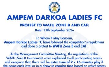 WAFU B CAFWCLQ: Ampem Darkoa protest Edo Queens final, seek extra time or continuation